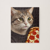 Chat avec un puzzle de pizza (Vertical)