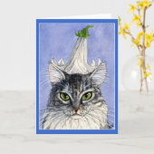 Chat avec une carte de voeux Lily casquette (Fleur jaune)