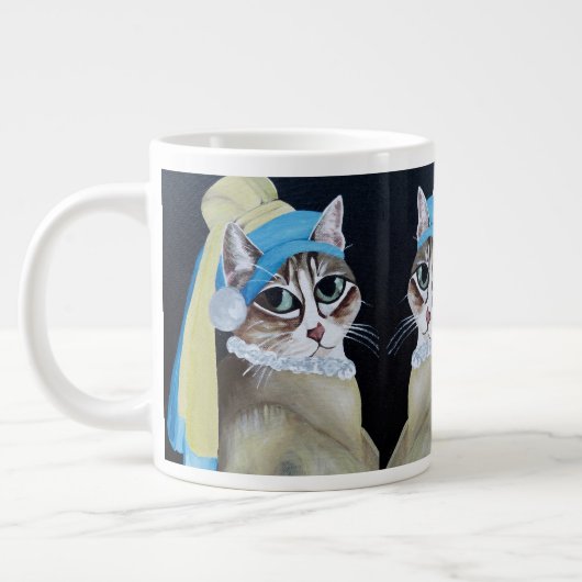 Chat Avec Une Perle Élevant De La Mug Jumbo (Gauche)