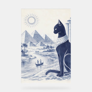 Chat Bastet égyptien antique et Pyramides Bleu