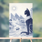 Chat Bastet égyptien antique et Pyramides Bleu (Neutre)