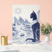 Chat Bastet égyptien antique et Pyramides Bleu (Mariage)