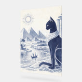 Chat Bastet égyptien antique et Pyramides Bleu (Angle)