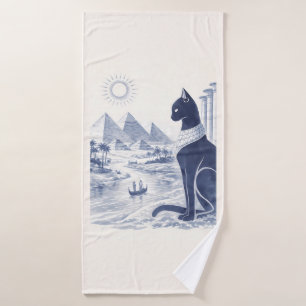 Chat Bastet égyptien antique et Pyramides Bleu 