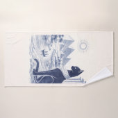 Chat Bastet égyptien antique et Pyramides Bleu  (Serviette de bain)