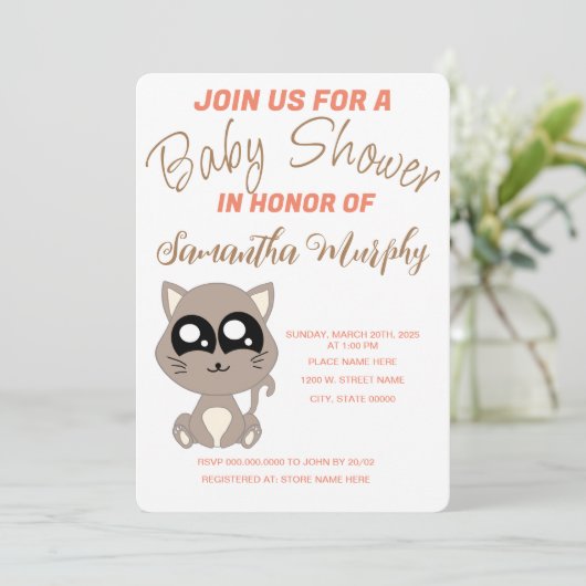Chat bébé | Invitation Baby shower (Debout devant)