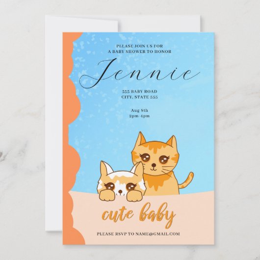 chat bébé mignon, baby shower Invitation (Devant)
