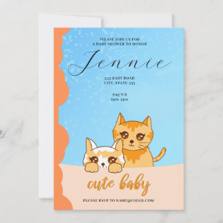 chat bébé mignon, baby shower Invitation