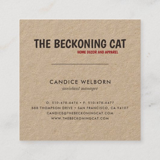Chat Beckoning | Carte de visite Kraft (Dos)