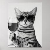 Chat Bengal buvant du vin, décoration murale, noir (Devant)