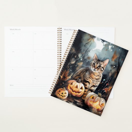 Chat Bengal Halloween Avec Citrouilles Effrayant (Devant avec enveloppe)