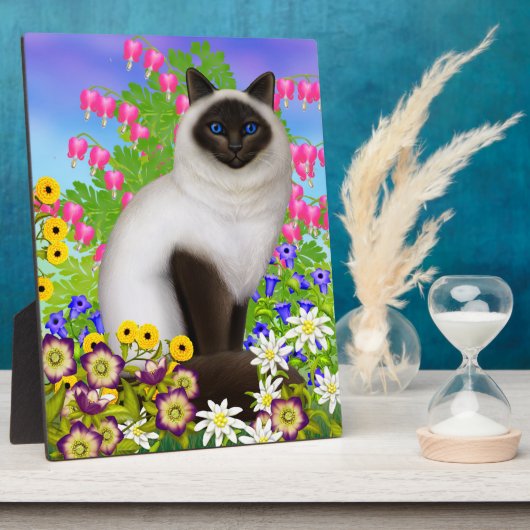Chat Birman Ragdoll en Plaque Fleurs (Côté)