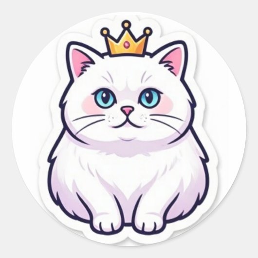 Chat Blanc Avec Autocollant Couronne Chat Princess (Devant)
