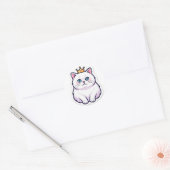 Chat Blanc Avec Autocollant Couronne Chat Princess (Enveloppe)