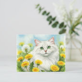 Chat blanc avec carte postale (Debout devant)