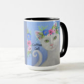 Chat Blanc Avec Couronne De Fleurs 2 Mug (Devant droit)