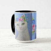 Chat Blanc Avec Couronne De Fleurs 2 Mug (Devant gauche)