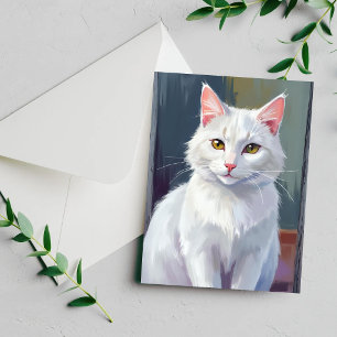 Chat Blanc Carte de peinture d'animal de compagn
