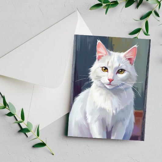 Chat Blanc | Carte de peinture d'animal de compagn