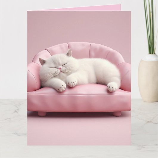 CHAT BLANC CUTE CARTE DE SALUT D'ANNIVERSAIRE (Devant)