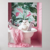 Chat Blanc dans la Baignoire Impression, Affiche D (Devant)