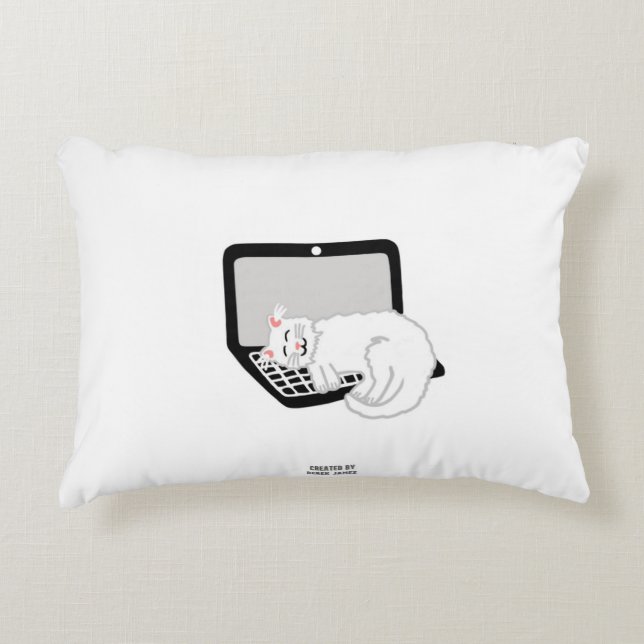 Chat Blanc Dormir Sur Le Coussin Accent Ordinateur (Devant)
