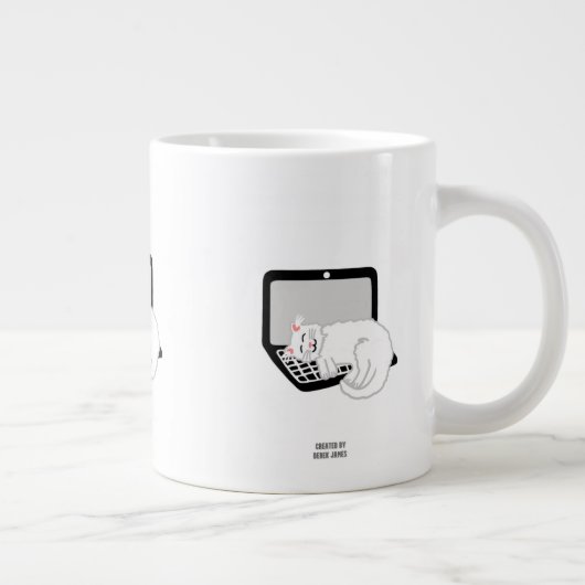 Chat Blanc Dormir Sur Le Portable Jumbo Mug (Droite)