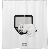 Chat Blanc Dormir Sur Le Rideau De Douche Ordinate (Devant)