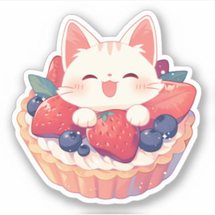 Chat blanc et sticker à tarte aux baies mixtes