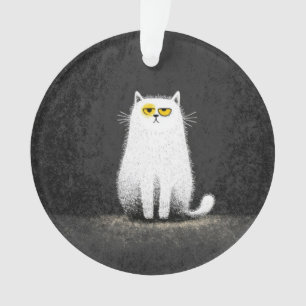 Chat Blanc Grincheux – Drôle d'Art Minimal de Chat