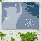 Chat blanc & Holly, bleu nuit, serviette de thé (Plié)