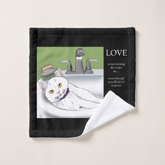 Chat blanc lavabo (Gant de toilette)