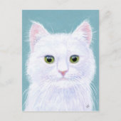 Chat blanc mignon avec une carte postale aux yeux  (Devant)