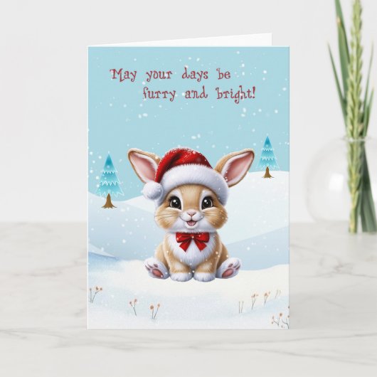 Chat blanc mignon dans la carte de Noël neige (Devant)