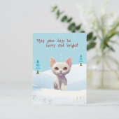 Chat blanc mignon en Carte postale Noël Neige (Debout devant)