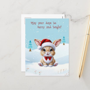 Chat blanc mignon en Carte postale Noël Neige