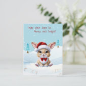 Chat blanc mignon en Carte postale Noël Neige (Debout devant)