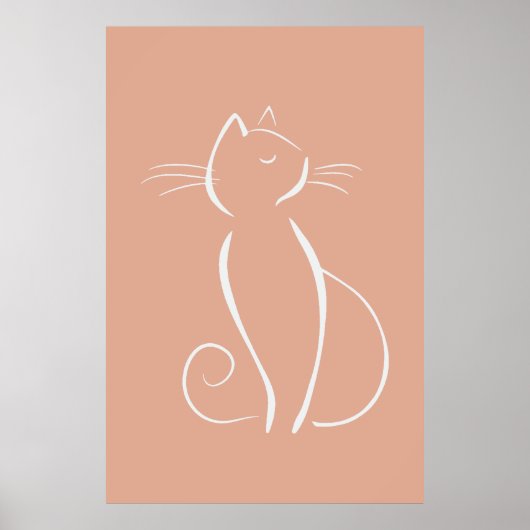 Chat blanc minimaliste sur affiche rose (Devant)