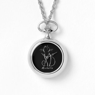 Chat blanc minimaliste sur montre noire Ajouter un