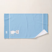 Chat blanc & monogramme sur fond bleu clair (Serviette à main)