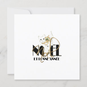 Chat Blanc, Noël et Bonne Année Kaart