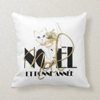 Chat Blanc, Noël et Bonne Année Kussen