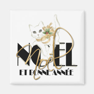 Chat Blanc, Noël et Bonne Année Magneet