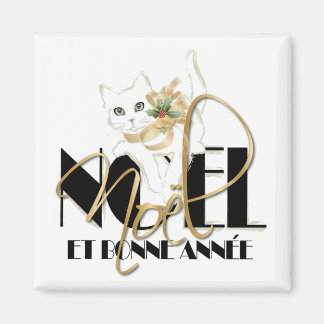 Chat Blanc, Noël et Bonne Année Magneet