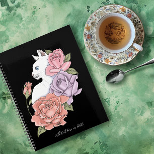 Chat Blanc Pastel Floral Botanique Romantique Noir