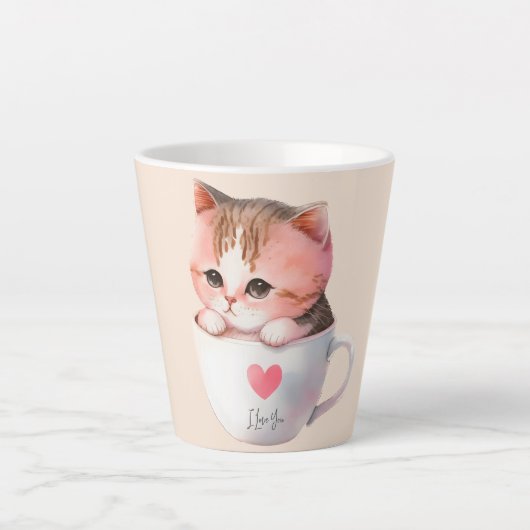Chat blanc-rose mignonne dans une tasse de thé (2) (Devant)