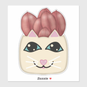 Chat blanc Sticker Plante en caoutchouc rouge de c