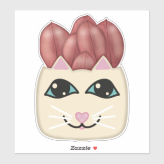 Chat blanc Sticker Plante en caoutchouc rouge de c