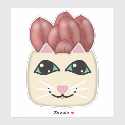 Chat blanc Sticker Plante en caoutchouc rouge de c (Feuille)