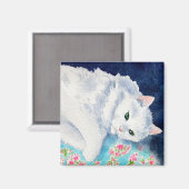 Chat blanc sur aimant à courtepointe fleurie (Recto/Verso)